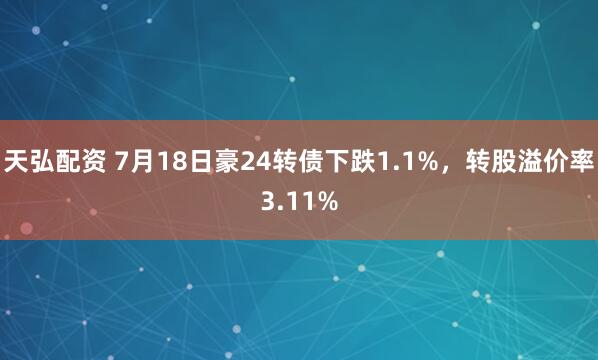 天弘配资 7月18日豪24转债下跌1.1%，转股溢价率3.11%