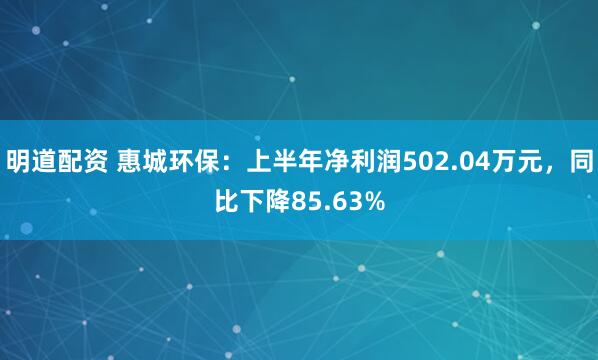 明道配资 惠城环保：上半年净利润502.04万元，同比下降85.63%