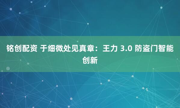 铭创配资 于细微处见真章：王力 3.0 防盗门智能创新